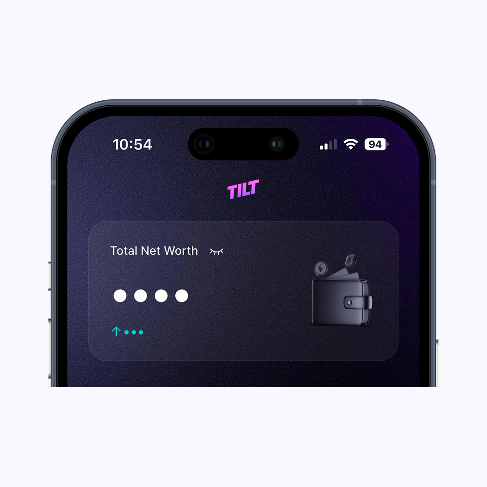 TILT net worth tracker dashboard with Privacy Mode enabled to hide all financial amounts